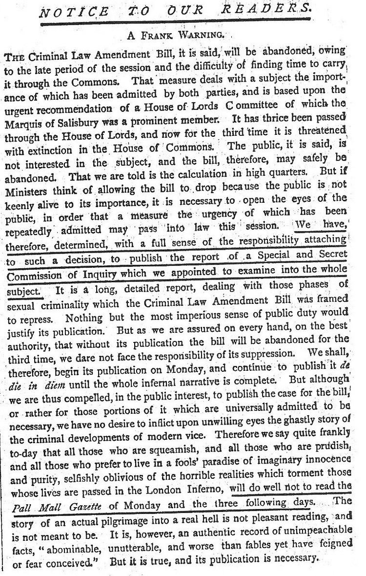 The Maiden Tribute of Modern Babylon Victorian Calendar July 6 1885 Maiden Tribute of Modern Babylon