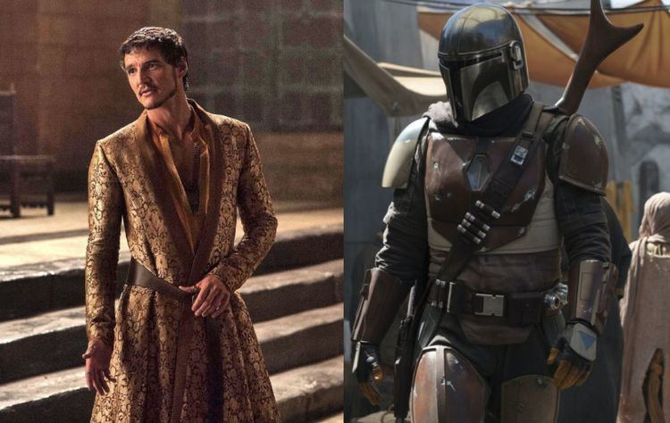 On the left is Oberyn Martell talking to someone and wearing a gold coat while on the left is the Mandalorian in a full armor