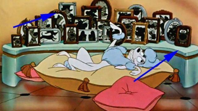 The Missing Mouse movie scenes Oliver Company Ratigan from The Great Mouse Detective and Scooby Doo are hidden among the photos in the Perfect Isn t Easy scene 