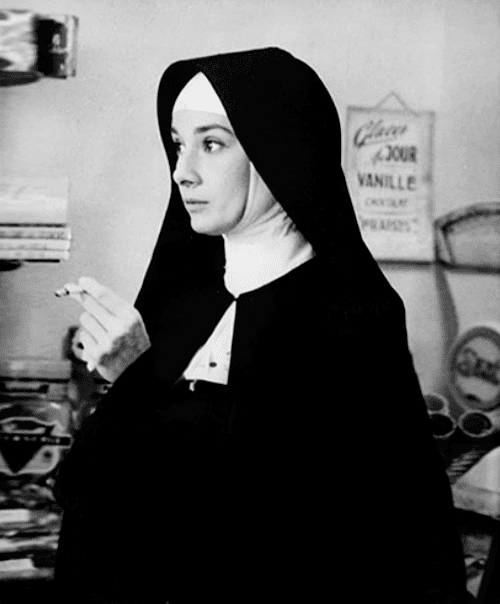 The Nun's Story (film) Audrey Hepburn the smoking nun on the set of The Nuns Story