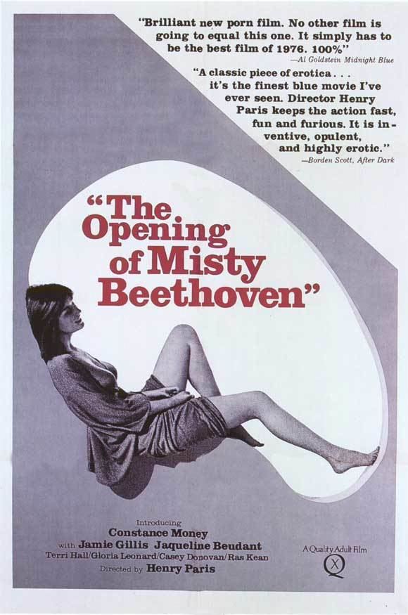 A poster of the 1976 film "The Opening of Misty Beethoven" featuring Constance Money