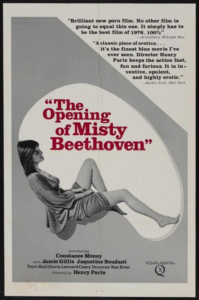 A poster of the 1976 film "The Opening of Misty Beethoven" featuring Constance Money