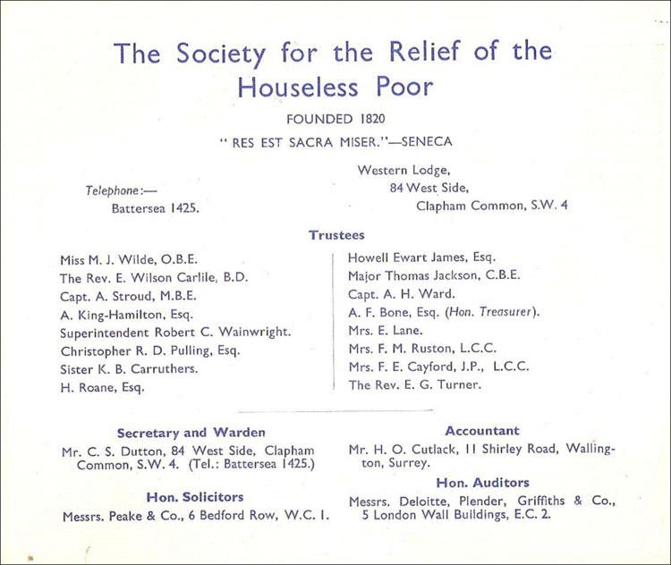 The Society for the Relief of the Homeless Poor