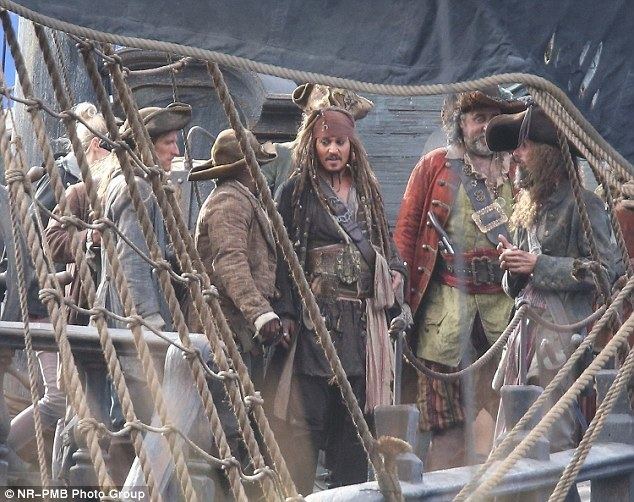The Sparrow (novel) movie scenes Arrr Johnny Depp dressed as Captain Jack Sparrow and crew filming new scenes for Pirates