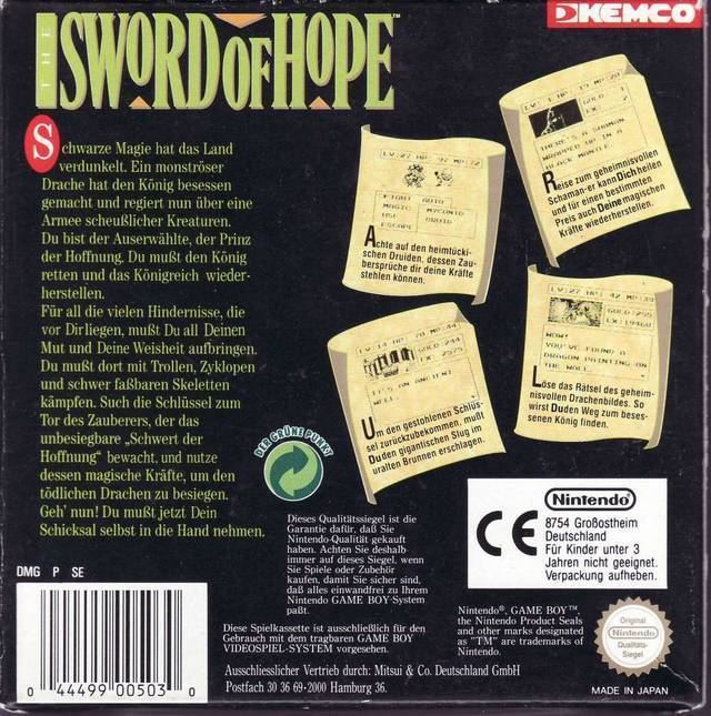 The Sword of Hope The Sword of Hope Box Shot for Game Boy GameFAQs