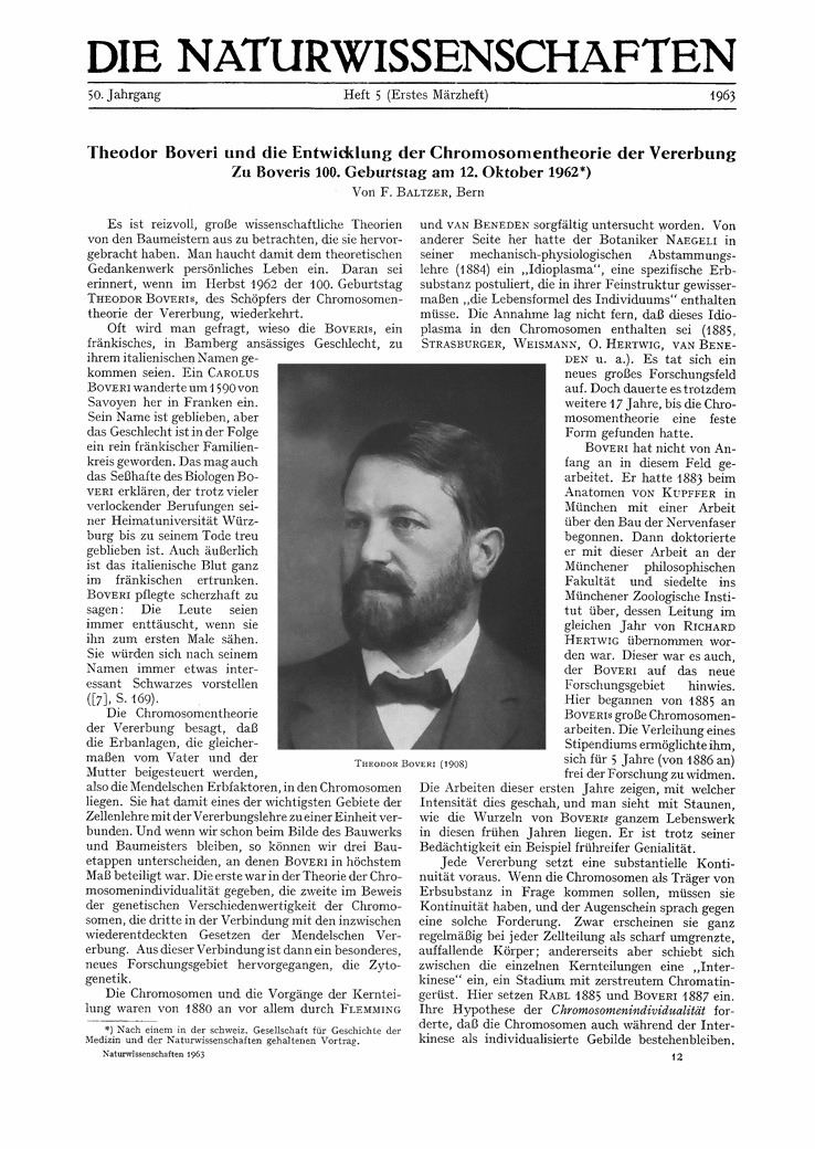 Theodor Boveri Theodor Boveri und die Entwicklung der Chromosomentheorie