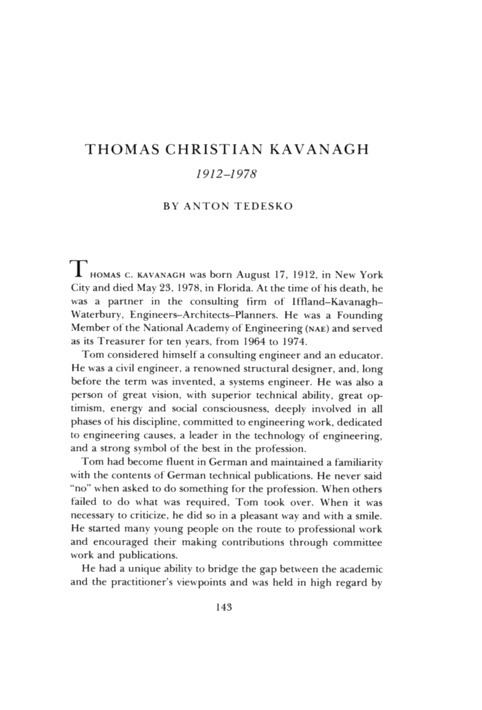 Thomas Christian Kavanagh Thomas Christian Kavanagh Memorial Tributes National Academy of