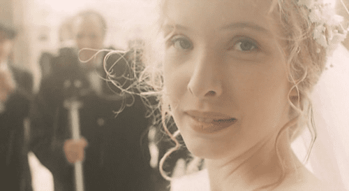 Three Colors: White movie scenes Julie Delpy as Dominique dressed in white marriage scene Three Colors White