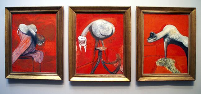 Three Studies for Figures at the Base of a Crucifixion ArtMuseums Francis Bacon at the Tate Britain in London the Prado