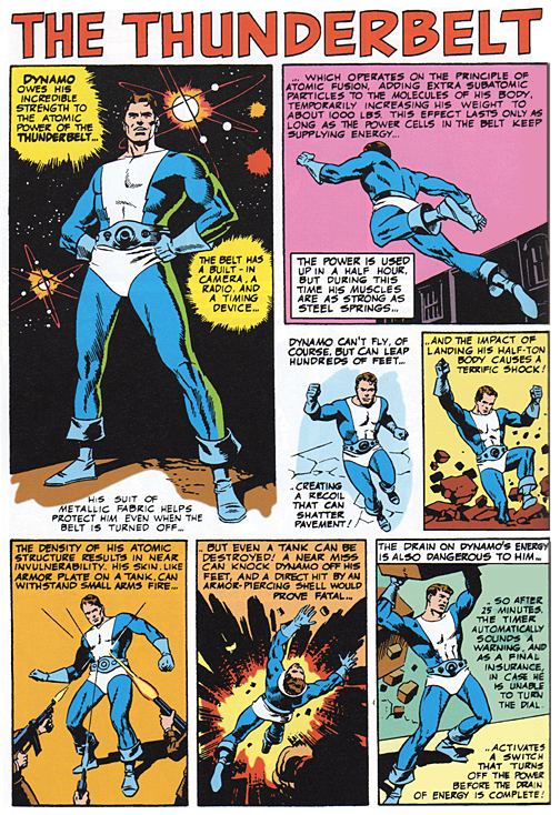 A page of a comic T.H.U.N.D.E.R agent featuring Dynamo and capabilities
