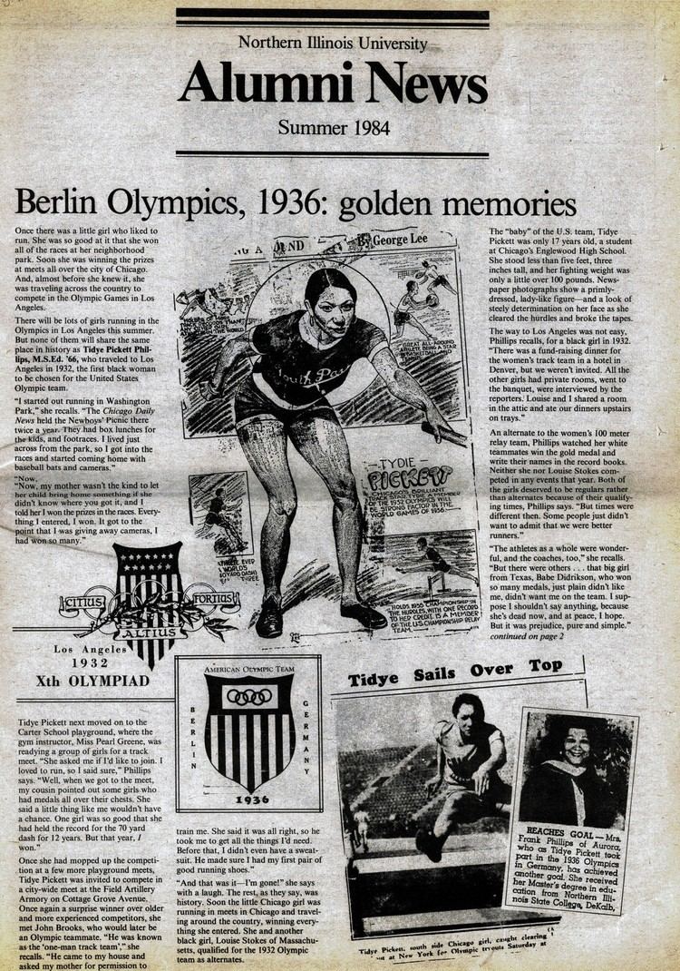 Olympic runner Tidye Pickett is featured in a 1984 article in the Northern Illinois University Alumni News