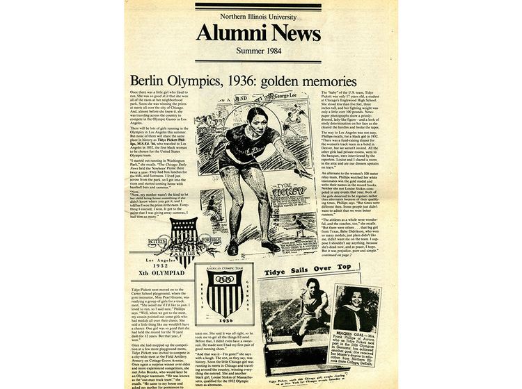 Olympic runner Tidye Pickett is featured in a 1984 article in the Northern Illinois University Alumni News