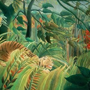 Tiger in a Tropical Storm Artwork by Henri Rousseau Tiger in a Tropical Storm or Surprised