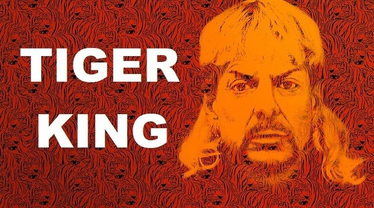 Poster of Tiger King, an American true-crime documentary streaming television series starring Joe Exotic with an angry face and long hair.