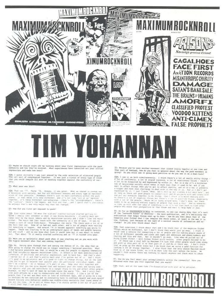 Tim Yohannan Maximum RocknRolls Tim Yohannan Tunga Tunga 6 Brob Tilts zine