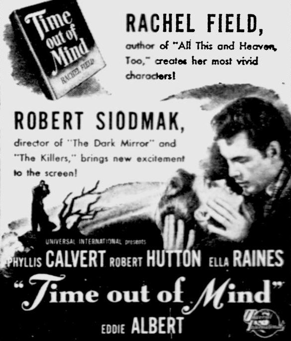 Ella Raines Films Time Out of Mind in the newspapers