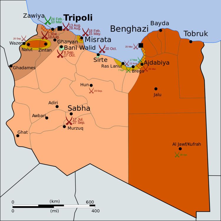 Timeline of the 2011 Libyan Civil War and military intervention (16 August – 23 October)