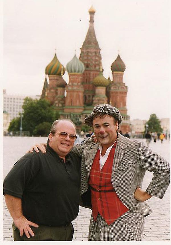 Timothy J. Holst, left, with David Larible in Moscow in the 1990s.
