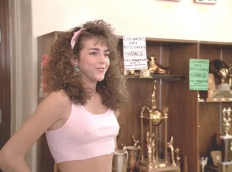 Tina Caspary while smiling in a scene from the 1987 movie, Can't Buy Me Love