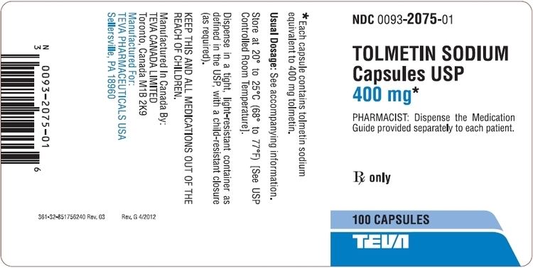 Tolmetin Tolmetin FDA prescribing information side effects and uses