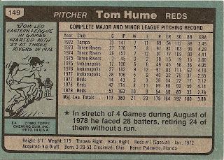 Tom Hume 1980 Topps Baseball 149 Tom Hume