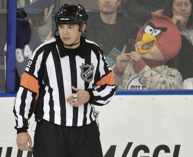 Tom Kowal An Angry Bird heckles referee Tom Kowal during the third period of a