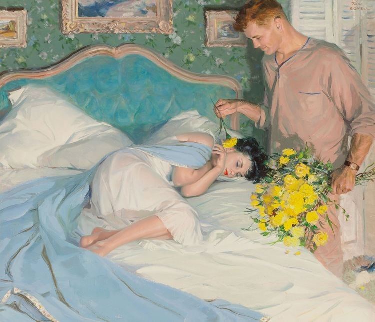 Day of Yellow Flowers, McCall's magazine interior story illustration by Tom Lovell