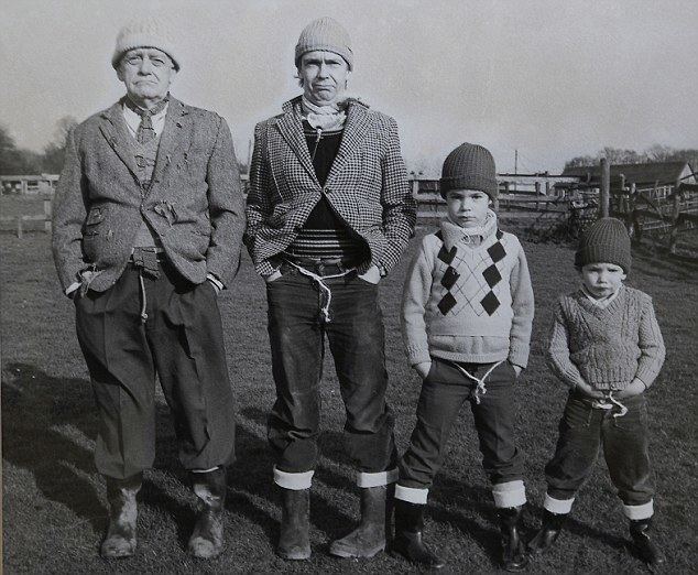 Tom Owen with his father Bill and sons James and William, all dressed up as Compo for a joke in 1985