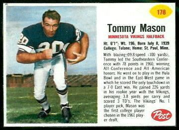 Tommy Mason 74 Tommy Mason 1963 Topps Minnesota Football Card 99 Career Terry