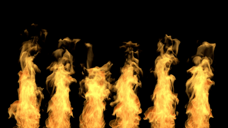 separated tongues of flame fire isolated on black alpha channel