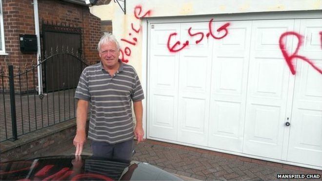 Tony Egginton Graffiti sprayed on Mansfield mayor Tony Eggintons home and car