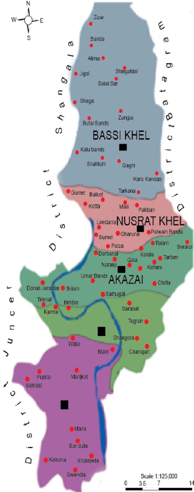 Torghar District Map of District Tor Ghar Showing five main tribes Figure 1 of 3