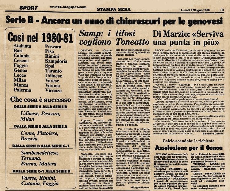 Totonero 1980 FRITZ THE FLOOD Milan AC Campionato Serie B 1980 1981