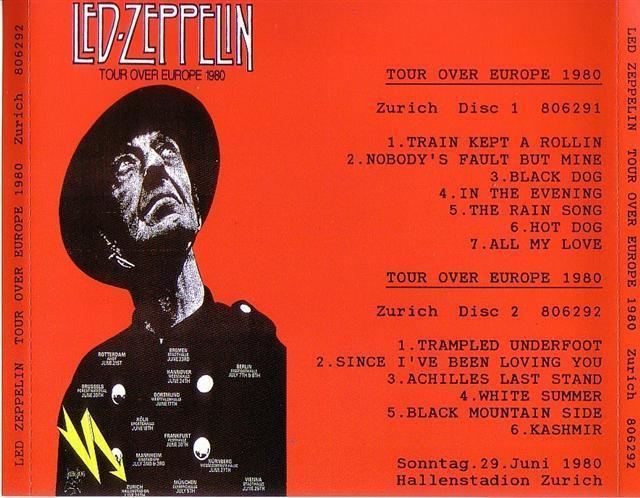 Tour Over Europe 1980 Led Zeppelin Tour Over Europe 1980 Zurich 1CD GiGinJapan