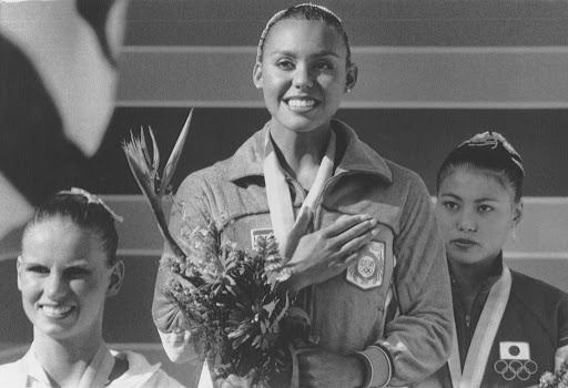 Carolyn Waldo, Tracie Ruiz, Miwako Motoyoshi, Women's solo synchronized swimming medal ceremony, McDonald's Olympic Swim Stadium, at the 1984 Summer Olympics