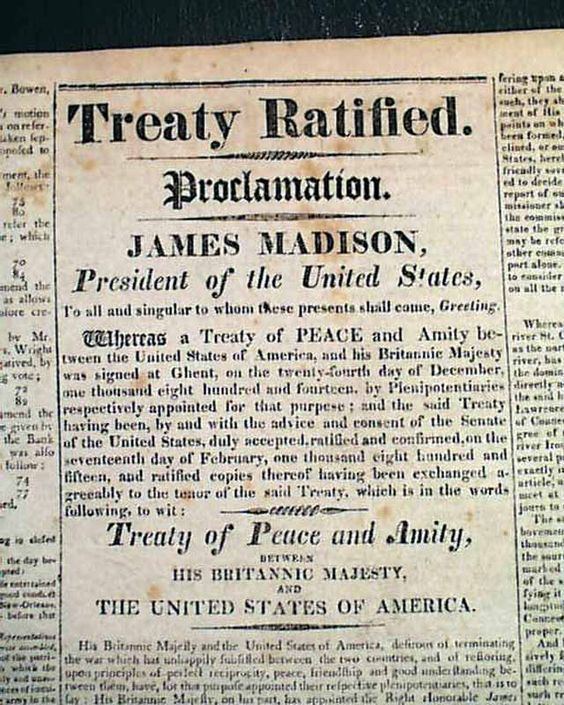 Treaty of Ghent The Treaty of Ghent ending the War of 1812 THE YANKEE Boston