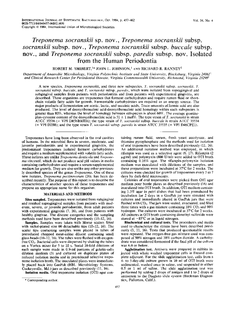 Treponema socranskii ijsmicrobiologyresearchorgdocserverpreviewful