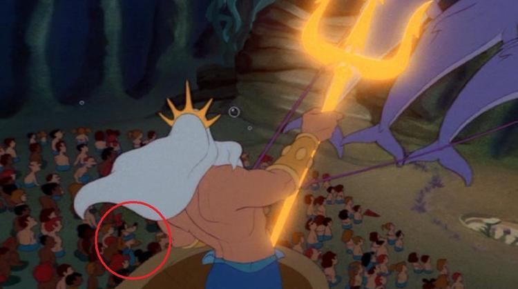 Triton of the Sea movie scenes In the opening scene when King Triton arrives at the arena you can briefly see Mickey Mouse Goofy Donald Duck and Kermit the Frog in the crowd of 