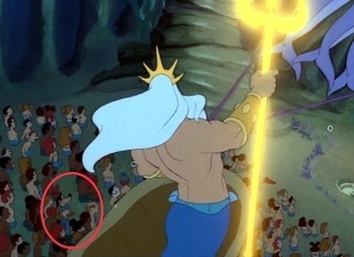 Triton of the Sea movie scenes In the opening scene when King Triton arrives at the arena you can briefly see Mickey Mouse Goofy and Donald Duck in the crowd of sea people 