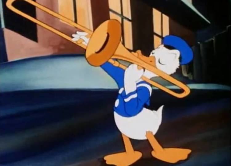 Trombone Trouble movie scenes In the end he does chase Pete away much to the delight of the Greek gods Unfortunately for them Donald decides to pick up the trombone and make some more 