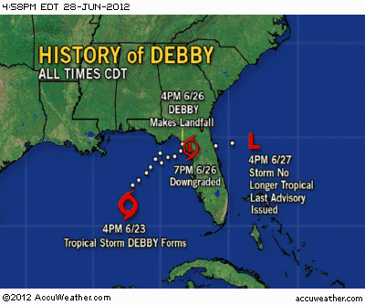 Tropical Storm Debby (2012) tropical storm debby history path june 27 2012 Linda Randall Word