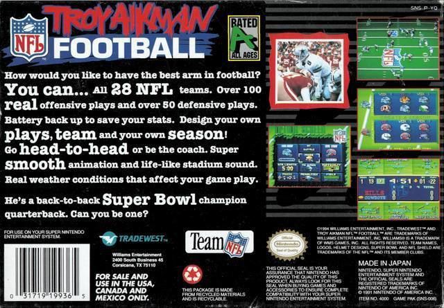 Troy Aikman NFL Football Troy Aikman NFL Football Box Shot for Super Nintendo GameFAQs