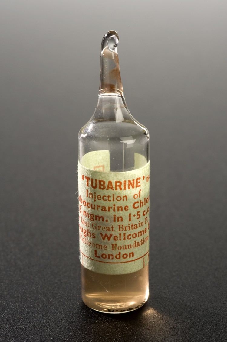 Tubocurarine chloride FileAmpoule of tubocurarine chloride Front view Grey backgroun