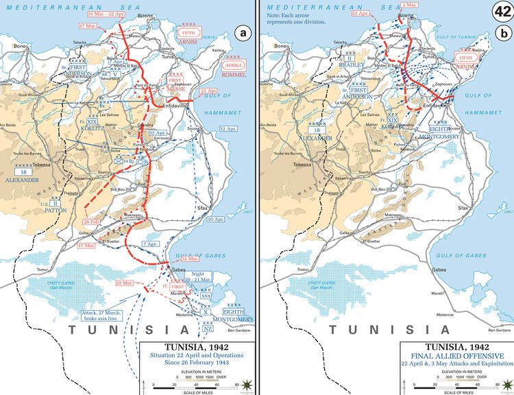 Tunisian Campaign Map of WWII Tunisia 1943 Final Offensive