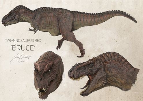 Tyrannosauridae | JoshuaDunlop draws a gnarly old T Rex named 'Bruce' inspired by Skullbeast's T Rex render | skullbeast.deviantart.com/