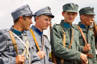Ukrainian Sich Riflemen BEREZHANY TERNOPIL REGION UKRAINE AUGUST 11 Military reenactors