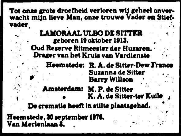 Ulbo de Sitter Lamoraal Ulbo de Sitter 1913 1976 Genealogy