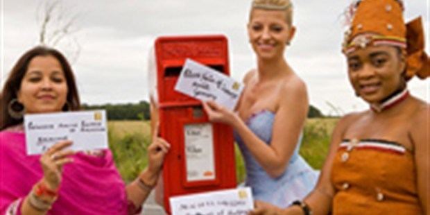 Princess Xenia Gabriela Florence Sophie Iris, Princess Aaliya Sultana Babi, and Princess Sheillah Cinderella Nvannungi from "Undercover Princesses" holding a letter with a mailbox beside them