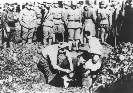 Chinese prisoners were buried alive by their Japanese captors outside the city of Nanjing. It happened during the infamous Rape of Nanjing.