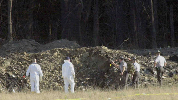 Paramedics and Sheriffs in the crash site of United Airlines Flight 93.